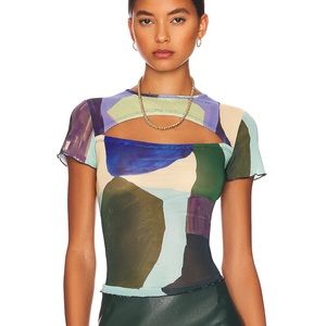 Miaou x Paloma Elsesser Lace Back Tee in Abstraction